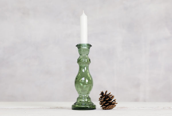 Recycled Glass Candlestick - Juniper Green