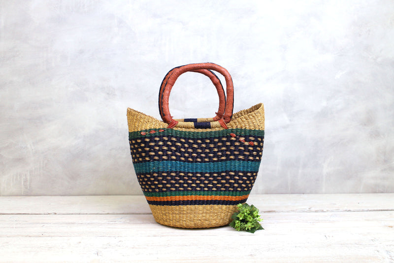 Navy Woven Basket Bag - Medium