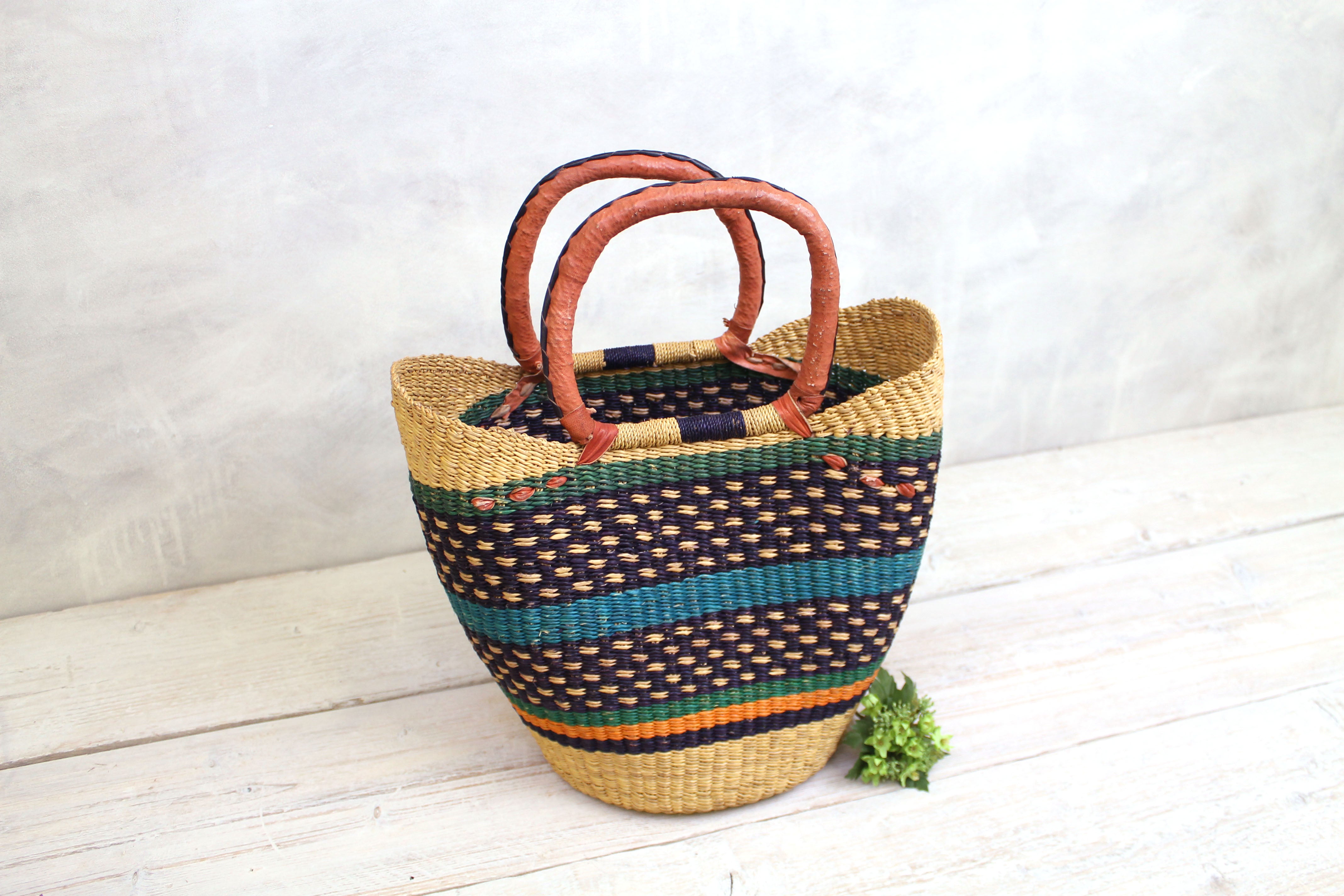 Navy Woven Basket Bag - Medium