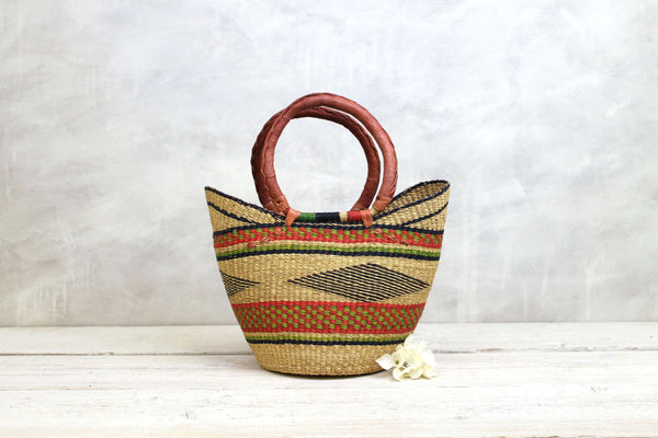 Red Woven Basket Bag - Medium