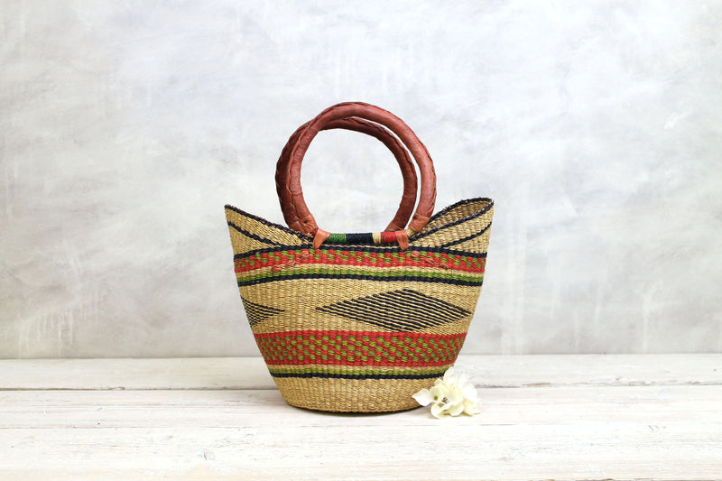 Red Woven Basket Bag - Medium