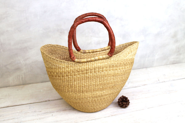 Natural Woven Basket Bag - Large