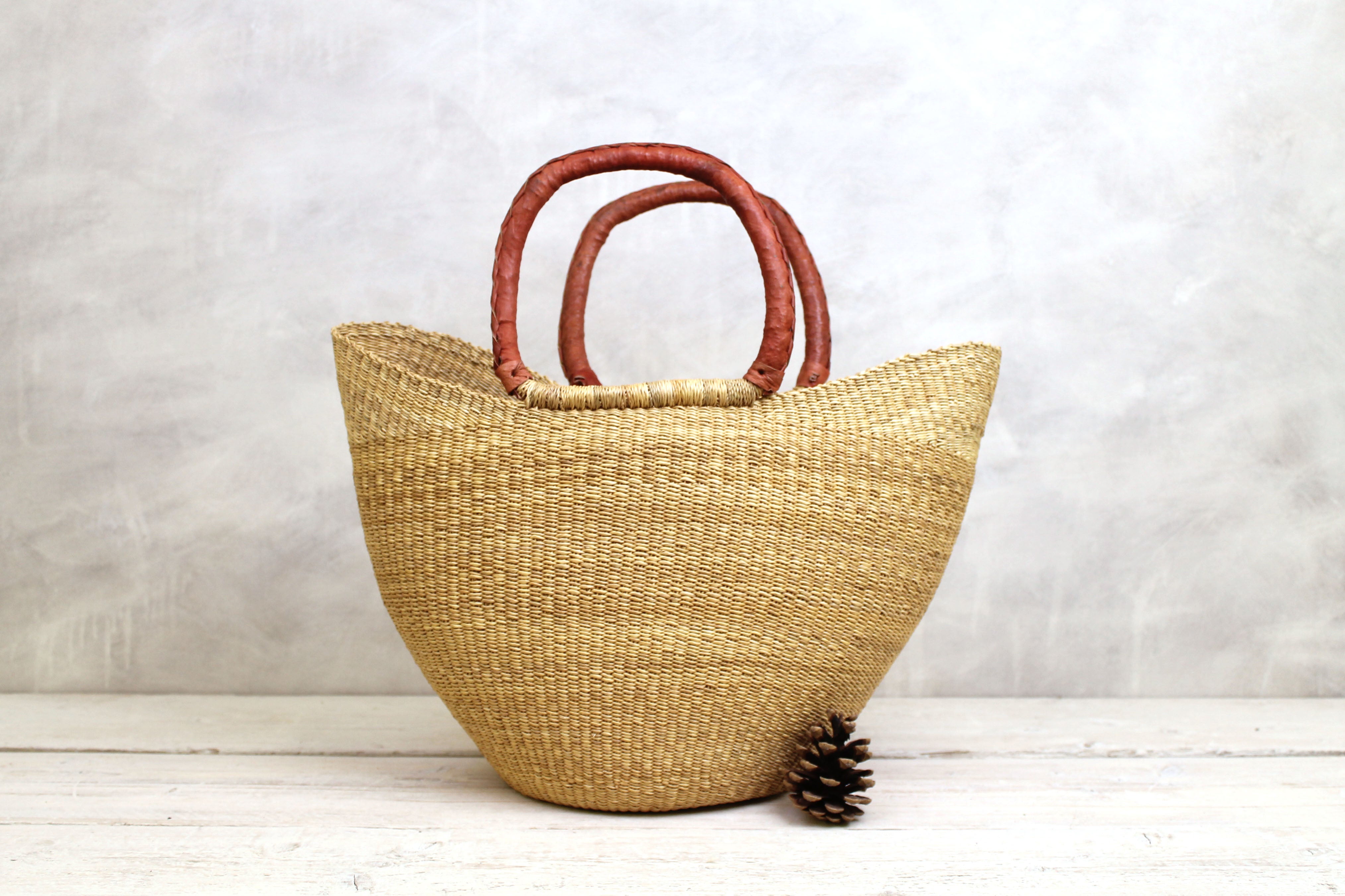 Natural Woven Basket Bag - Large