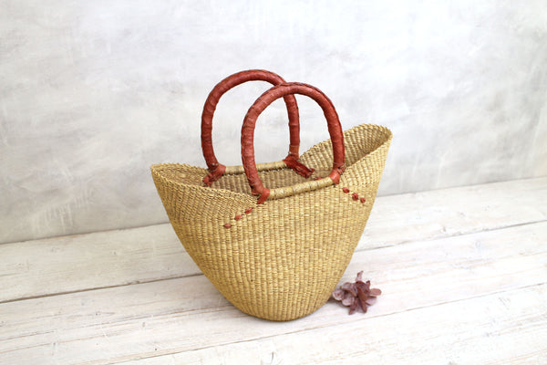 Natural Woven Basket Bag - Medium