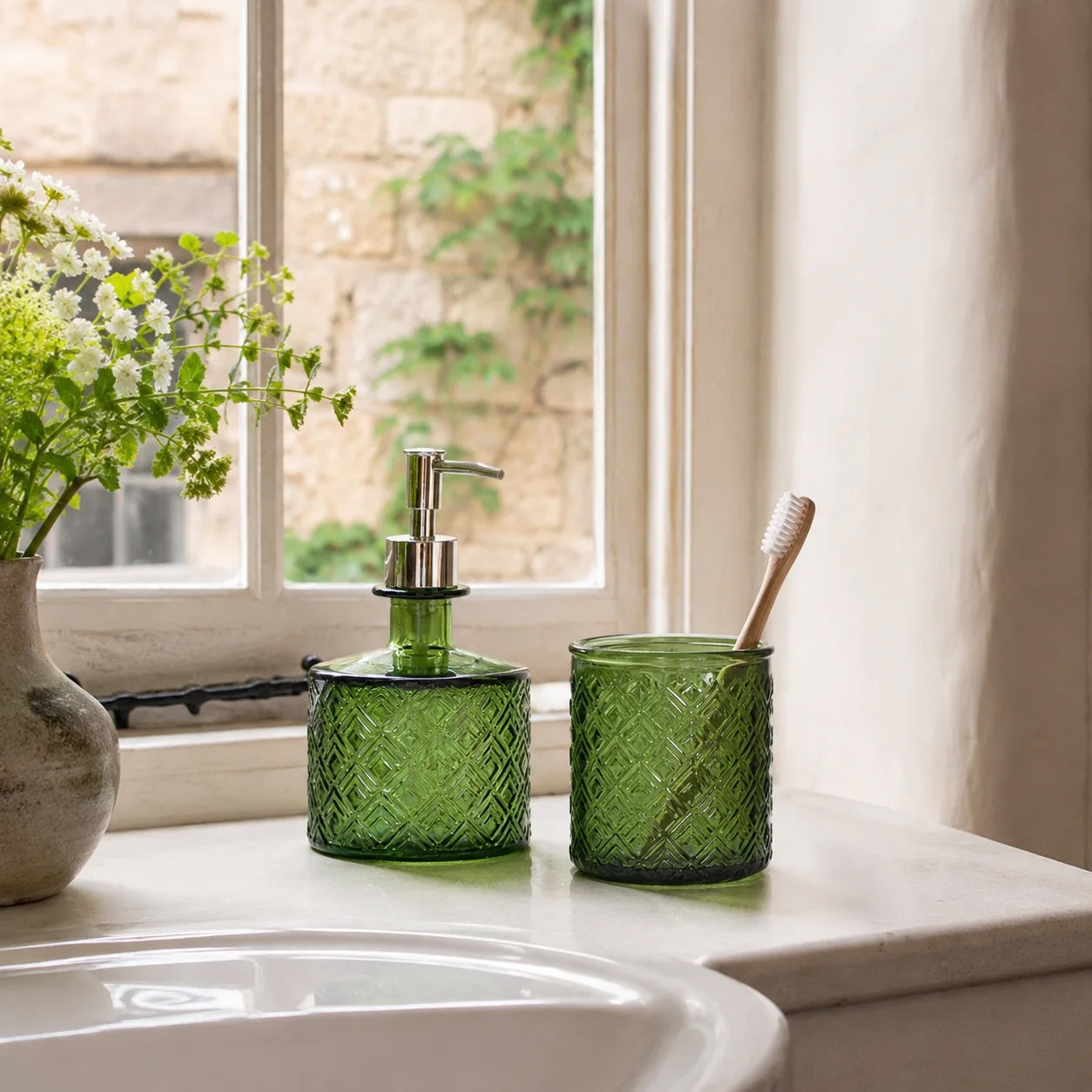 Recycled Glass Bathroom Set - Sage Green
