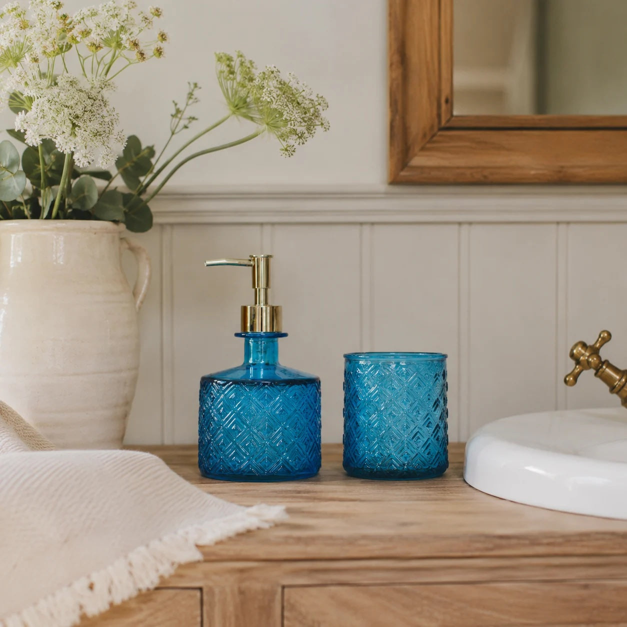 Recycled Glass Bathroom Set - Topaz Blue