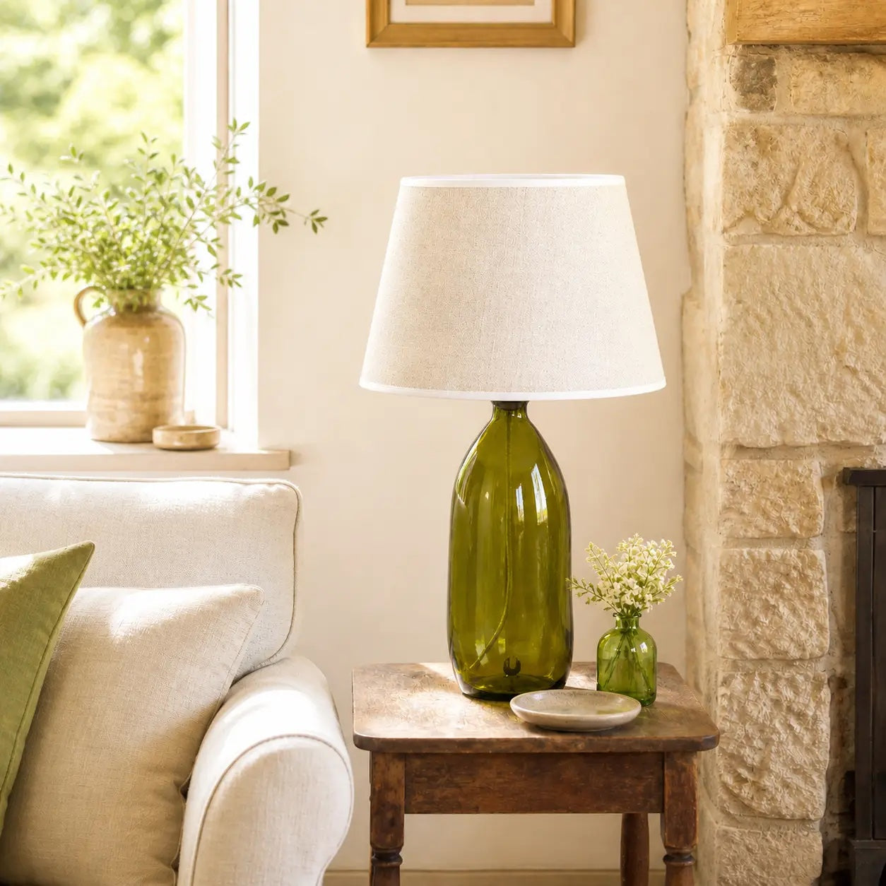 Recycled Glass Bottle Lamp - Olive Green