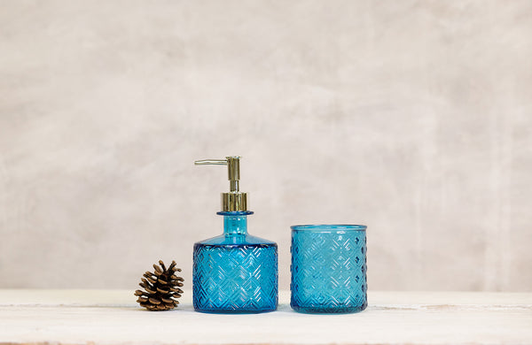 Recycled Glass Bathroom Set - Topaz Blue