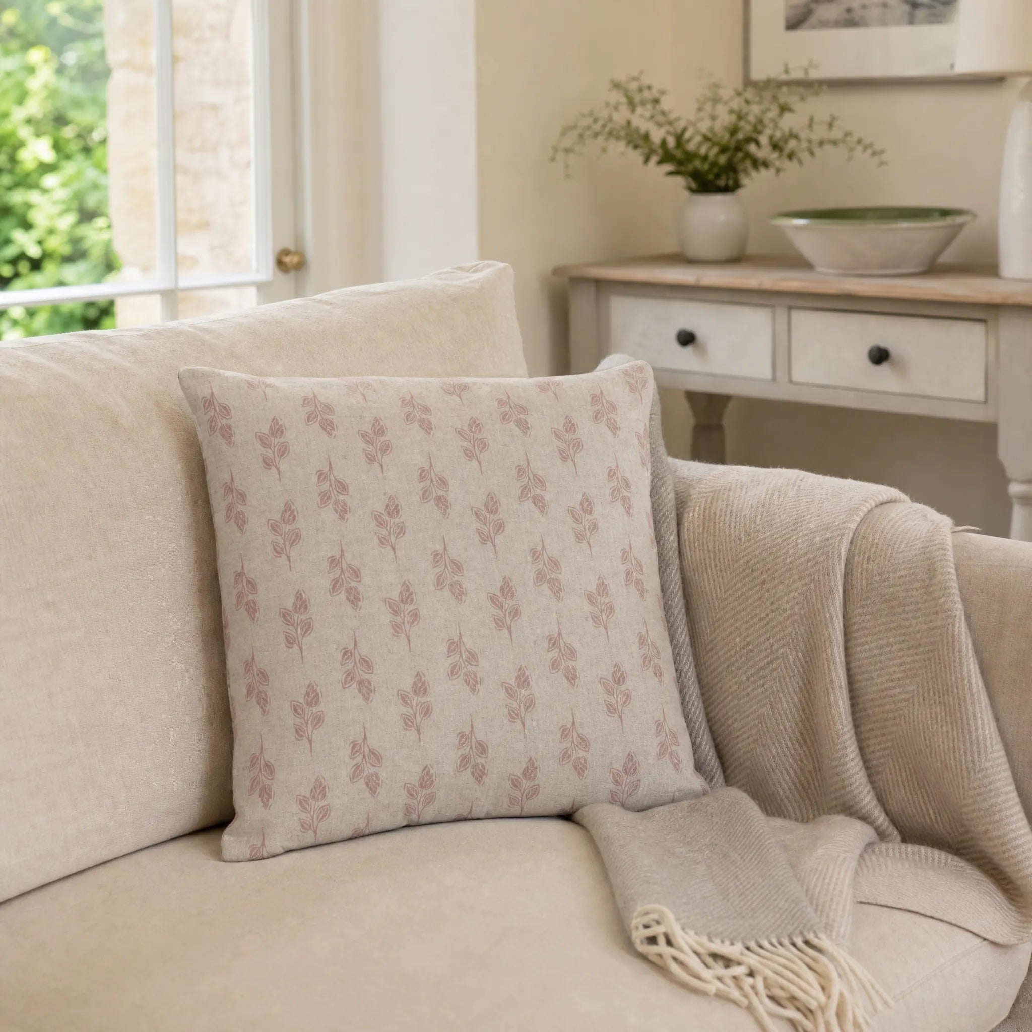 Sam Wilson Pink Flora Square Linen Cushion