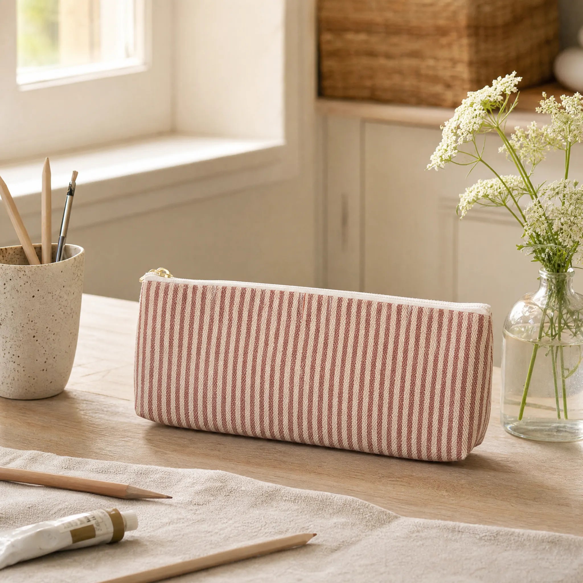 Sam Wilson Pink Stripe Linen Pencil Case