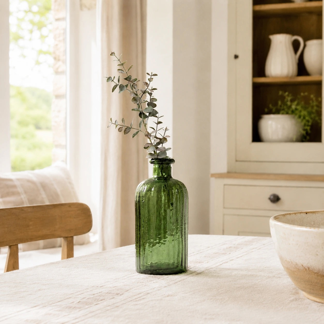 Recycled Glass Ripple Vase - Olive Green