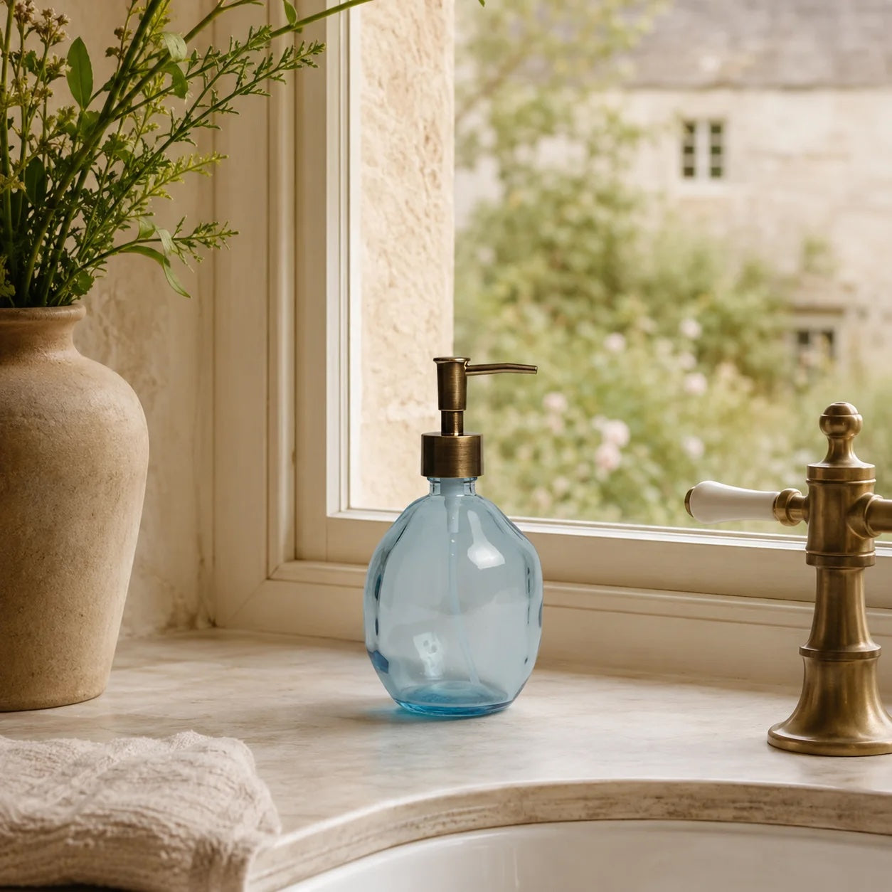 Recycled Glass Soap Dispenser - Light Blue