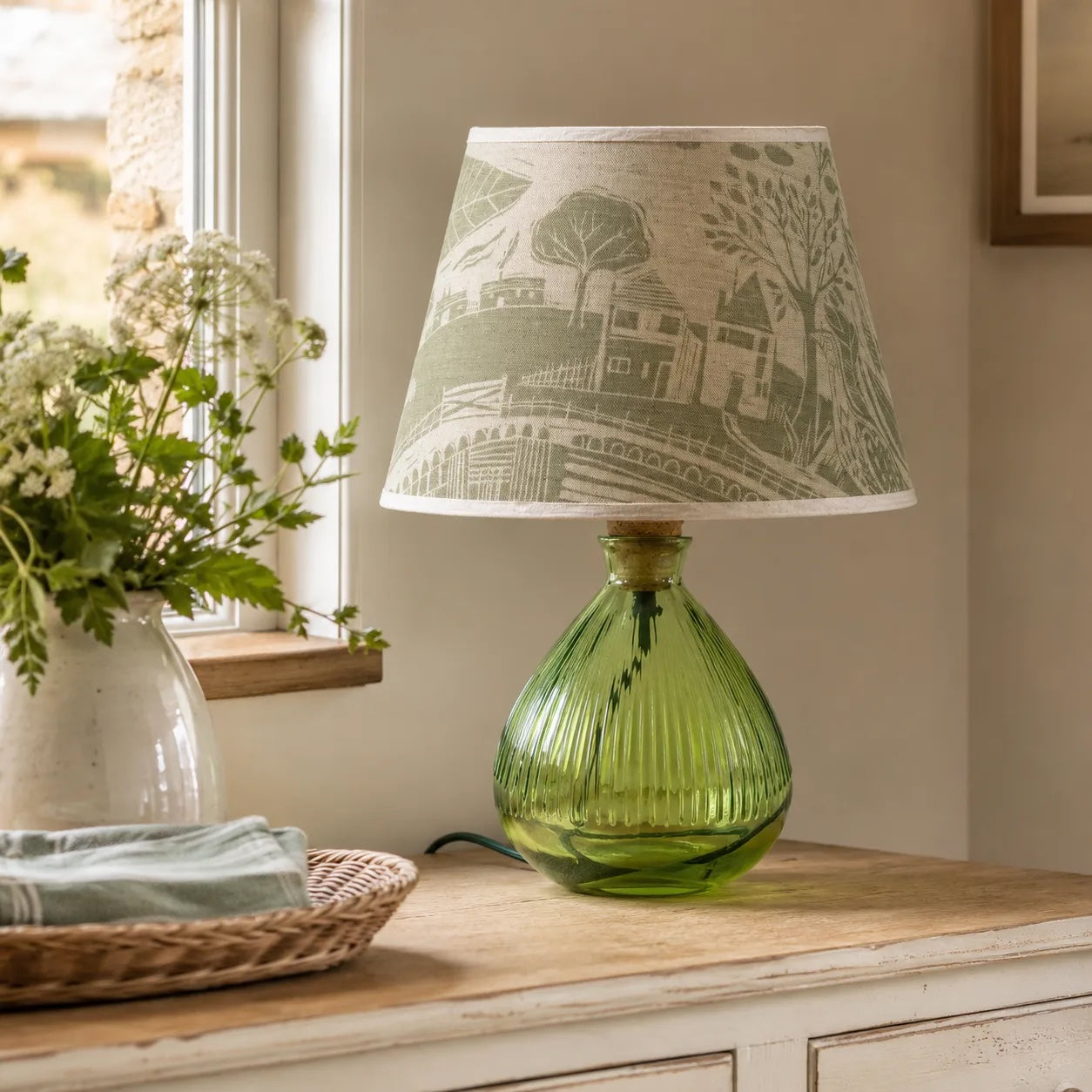 Recycled Glass Textured Lamp - Kiwi Green