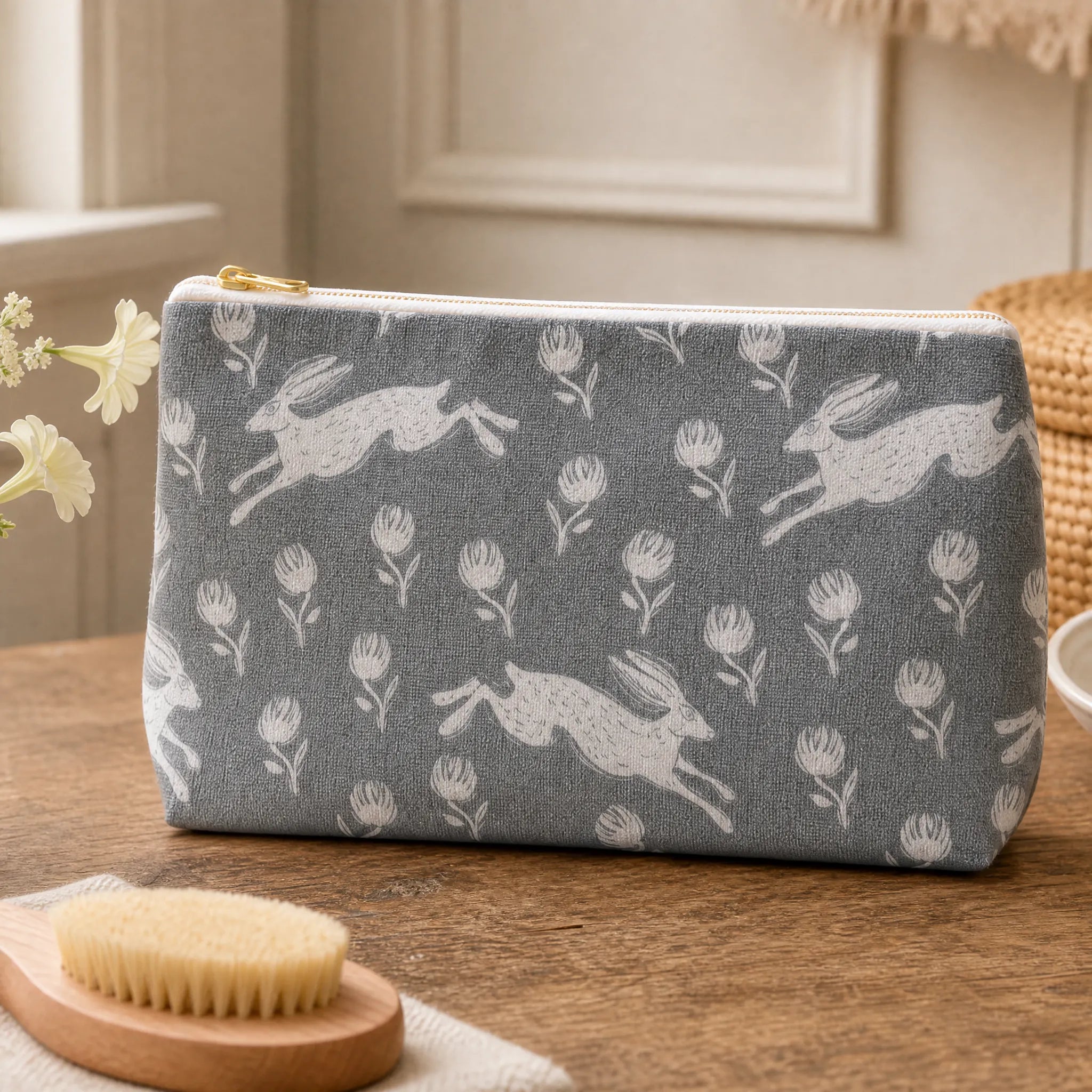 Sam Wilson Running Hare Grey Cotton Washbag