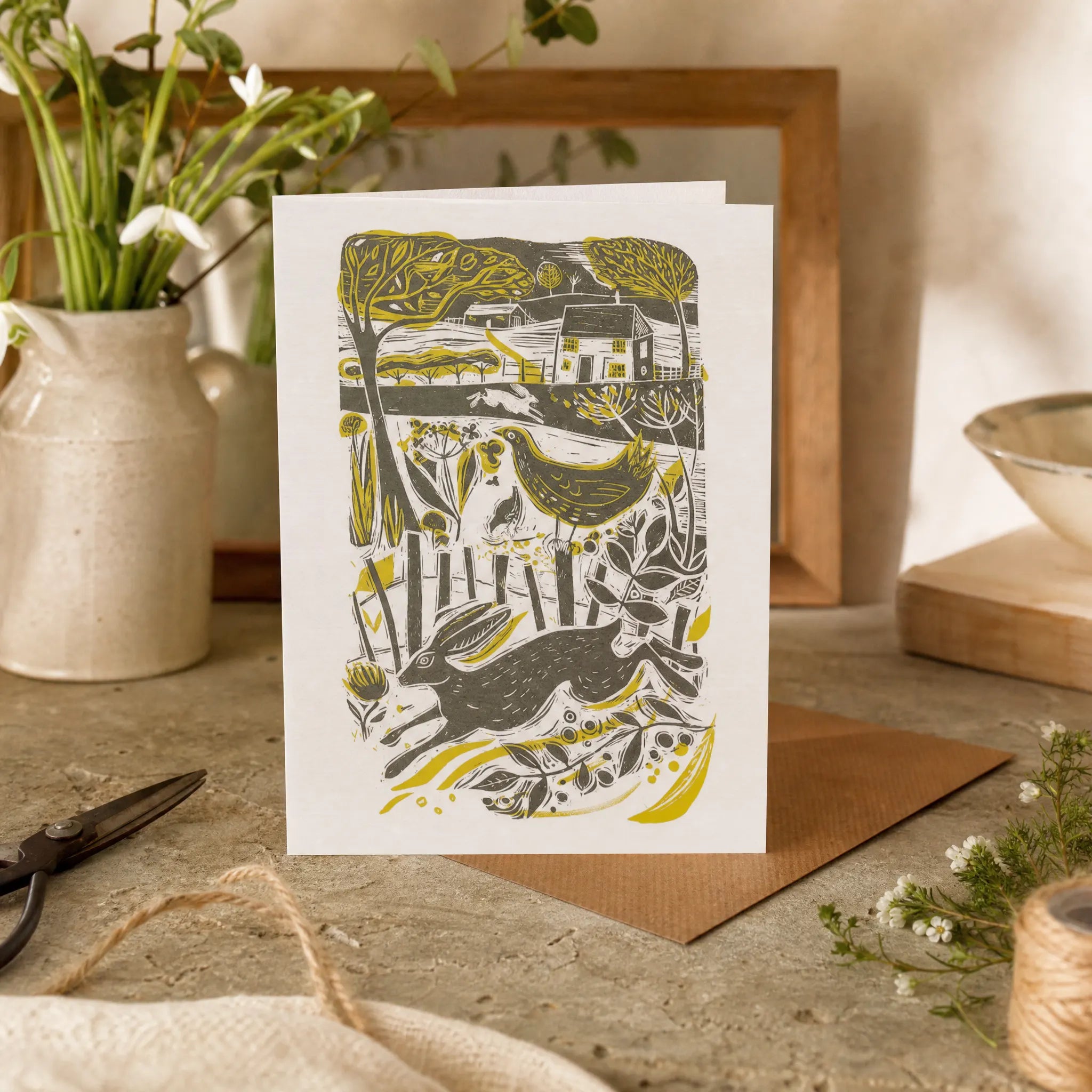 Sam Wilson Running Hare In The Countryside Greetings Card