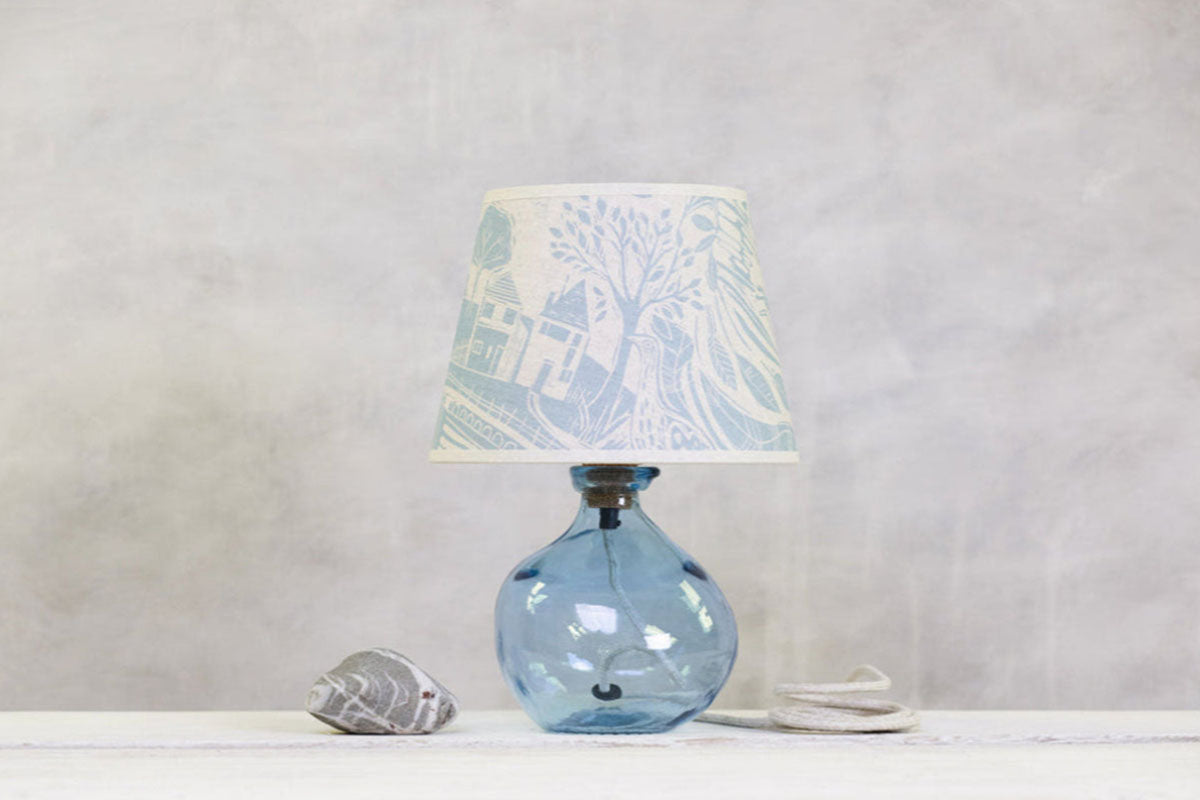 Recycled Glass Round Lamp - Light Blue