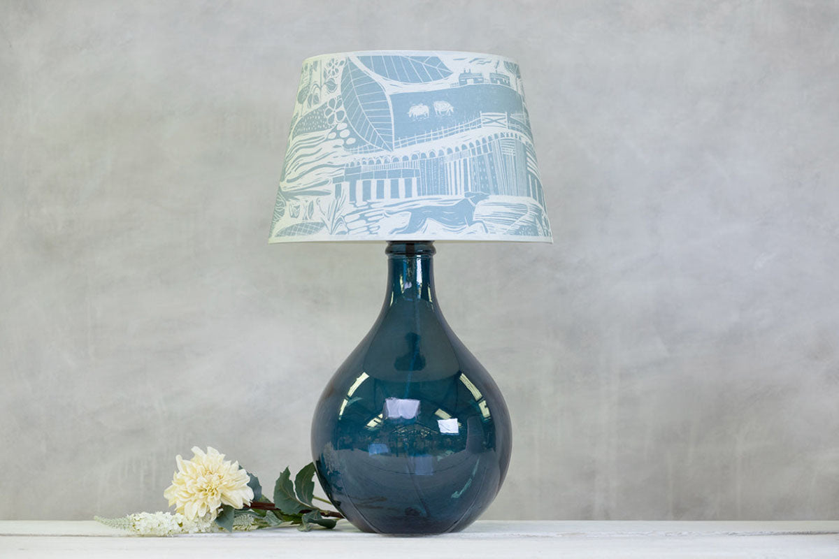 Recycled Glass Bulb Lamp - Petrol Blue