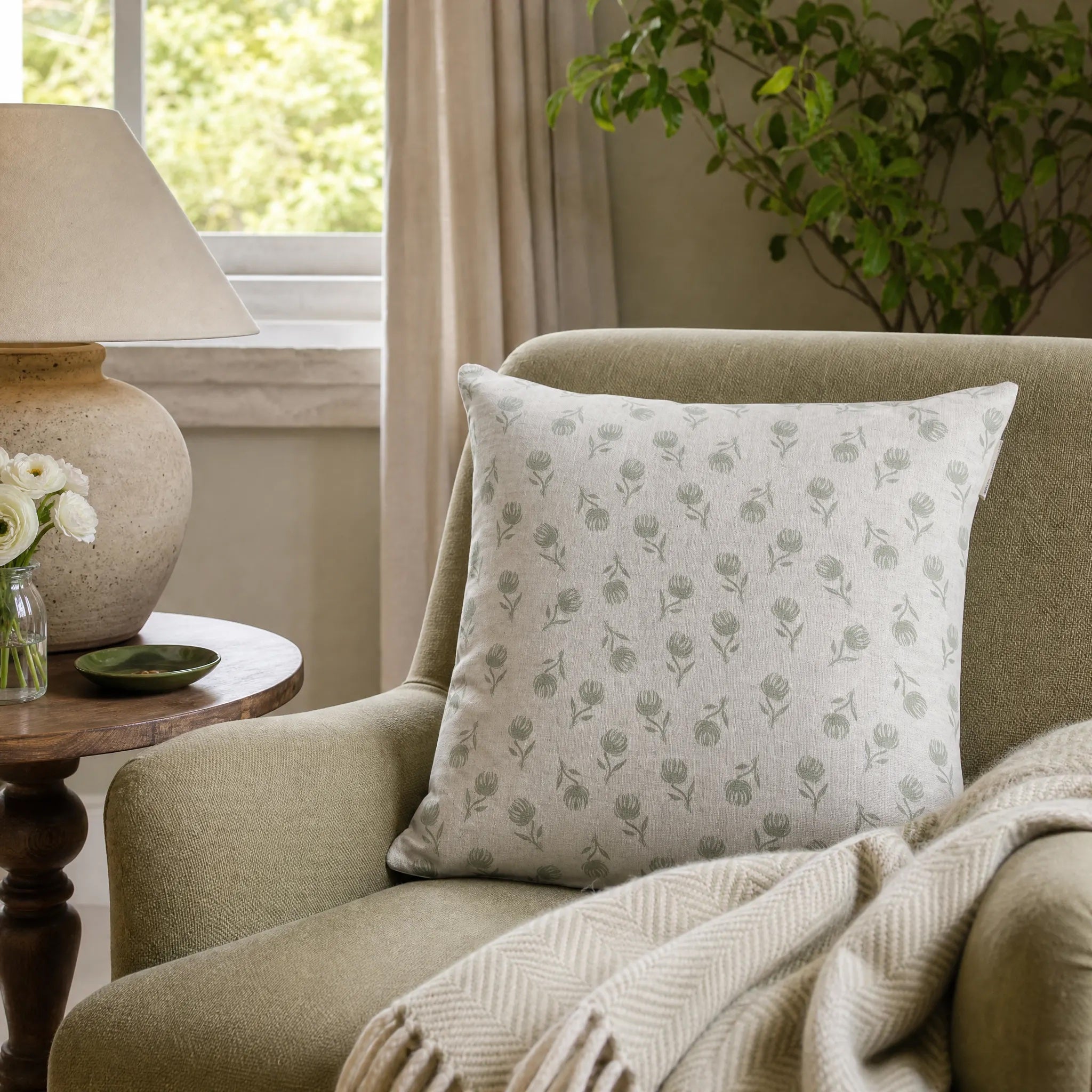 Sam Wilson Sage Clover Square Linen Cushion