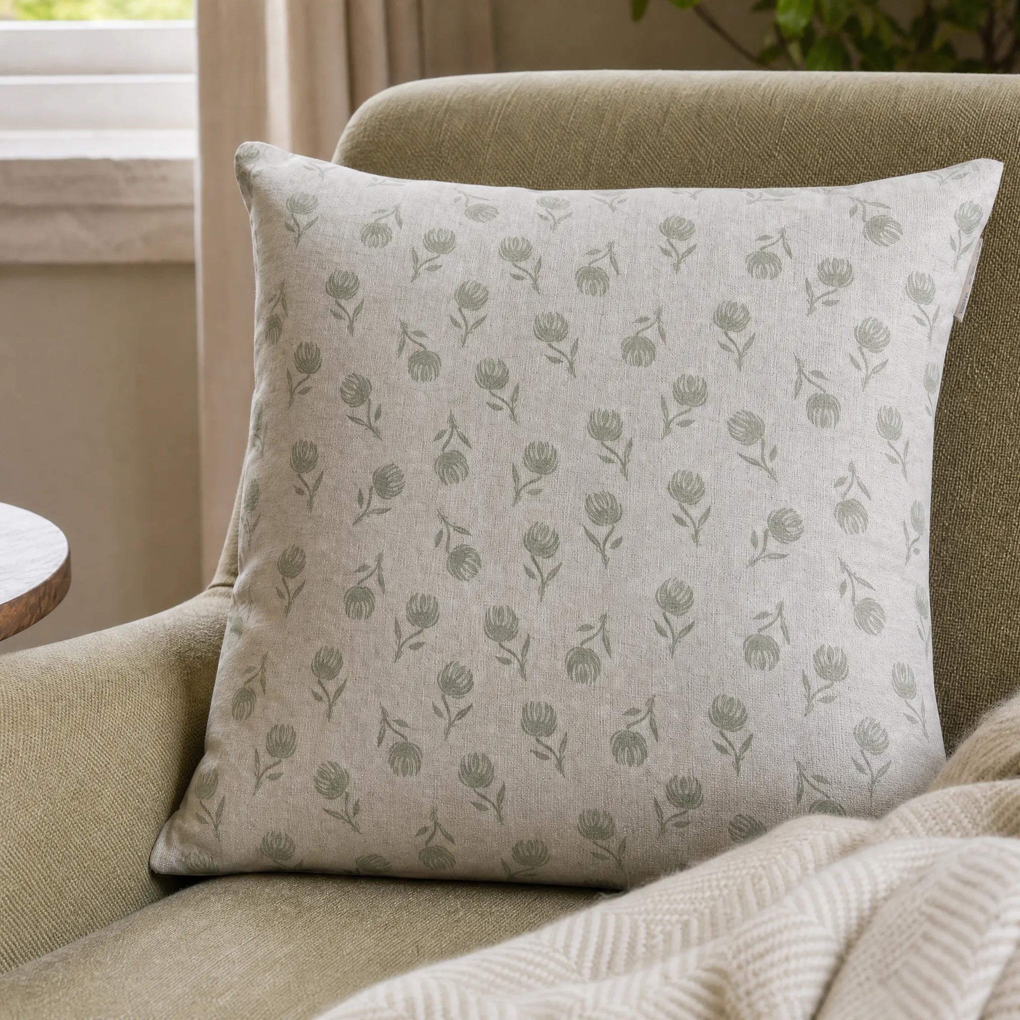 Sam Wilson Sage Clover Square Linen Cushion