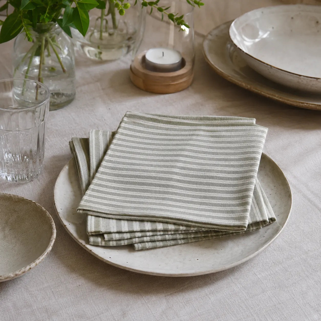 Sam Wilson Sage Green Heritage Stripe Napkins - Set of 4