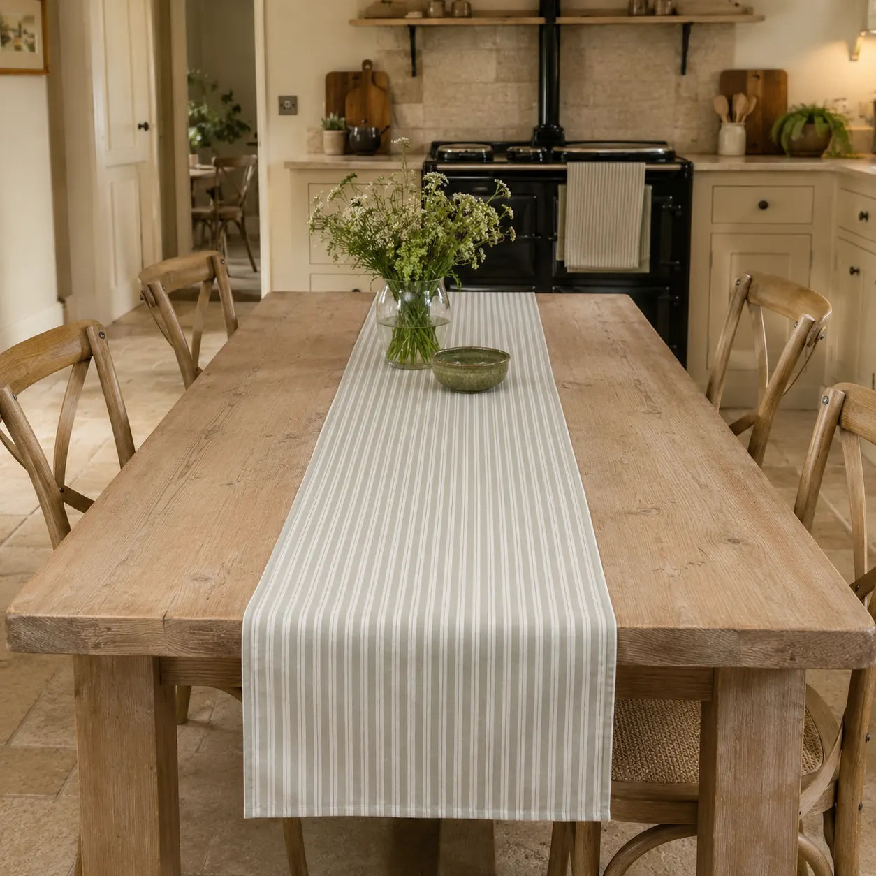 Sam Wilson Sage Green Heritage Stripe Table Runner