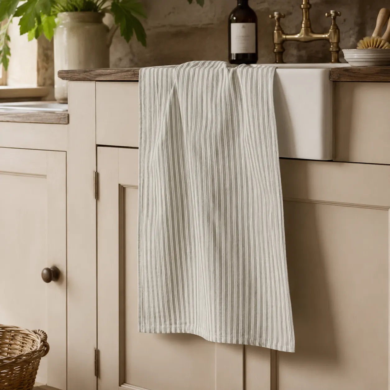 Sam Wilson Sage Green Heritage Stripe Tea Towel
