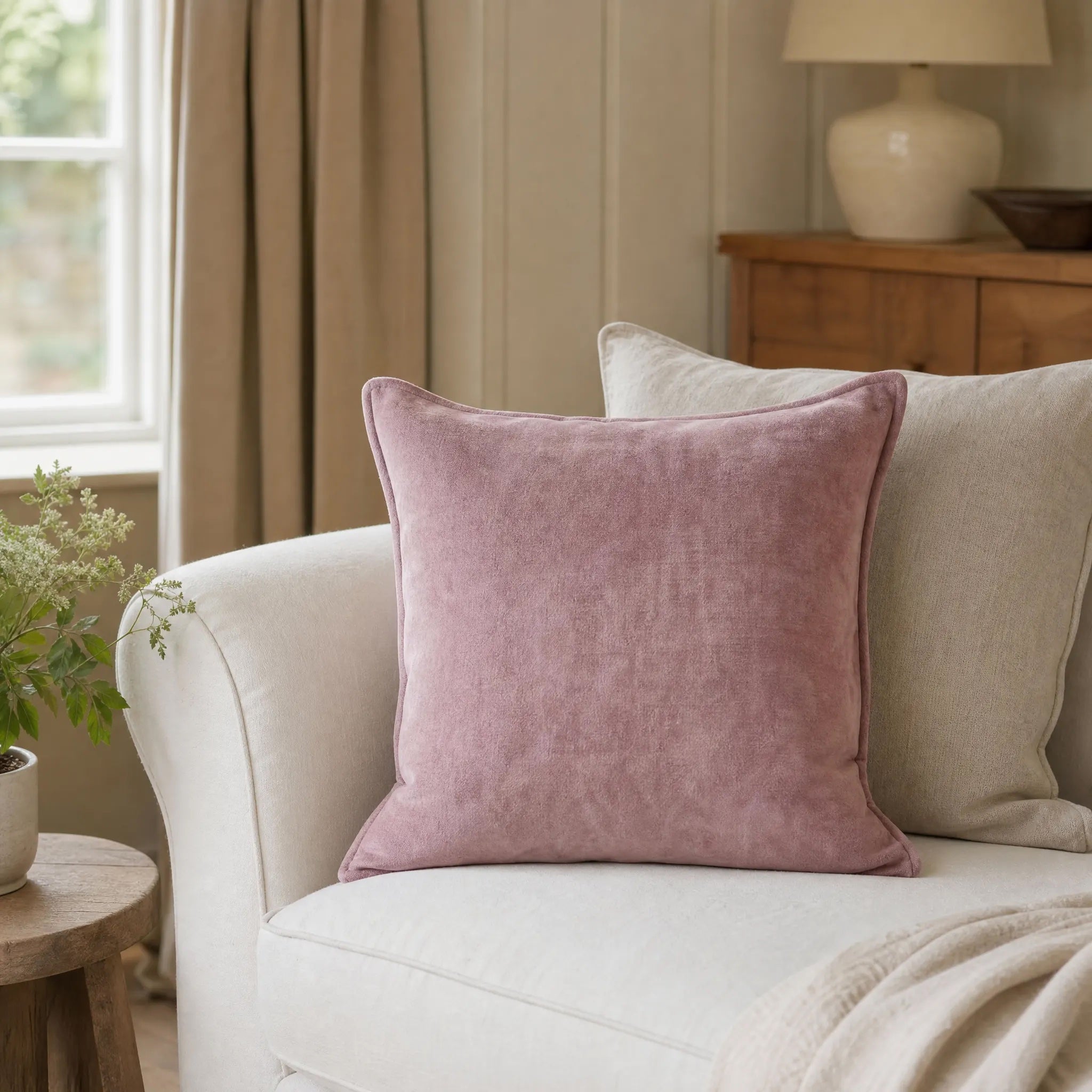 Sam Wilson Dusky Pink Velvet Hemmed Cushion