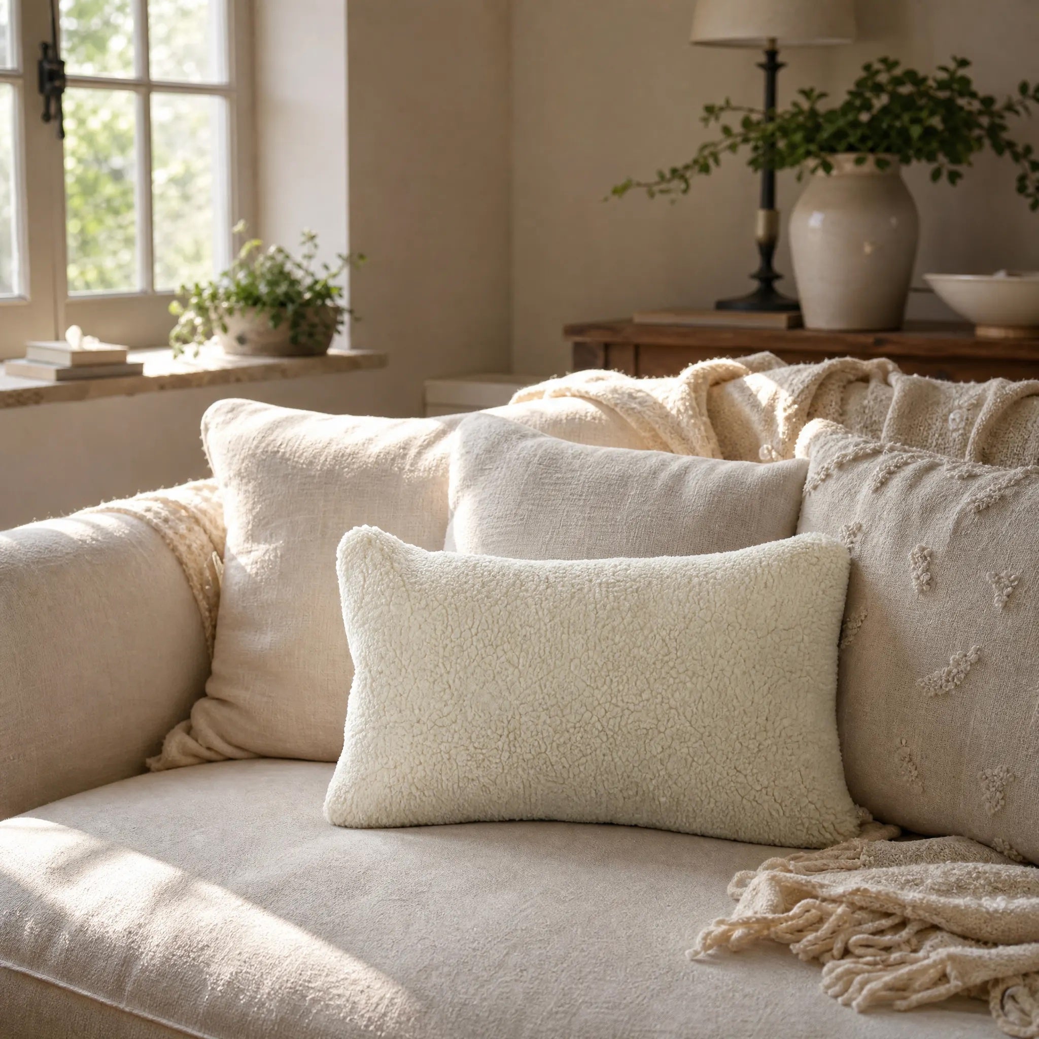 Sherpa Oblong Cushion - Bone