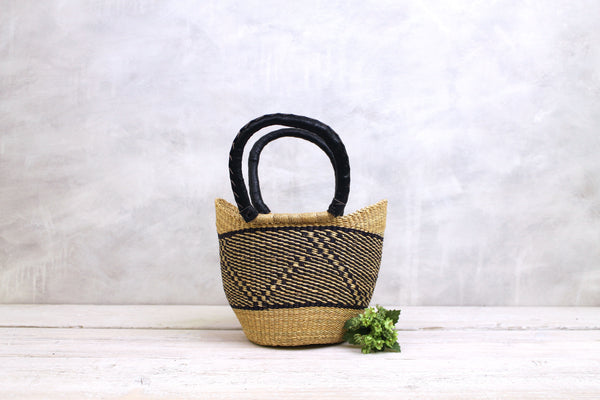 Navy Woven Basket Bag - Small