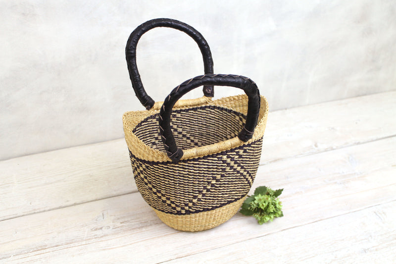 Navy Woven Basket Bag - Small