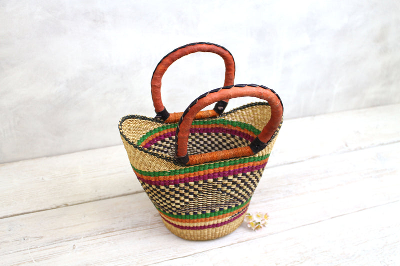 Multi-Coloured Woven Basket Bag - Small