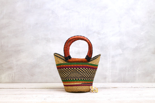 Multi-Coloured Woven Basket Bag - Small