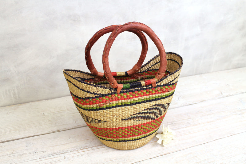 Red Woven Basket Bag - Medium