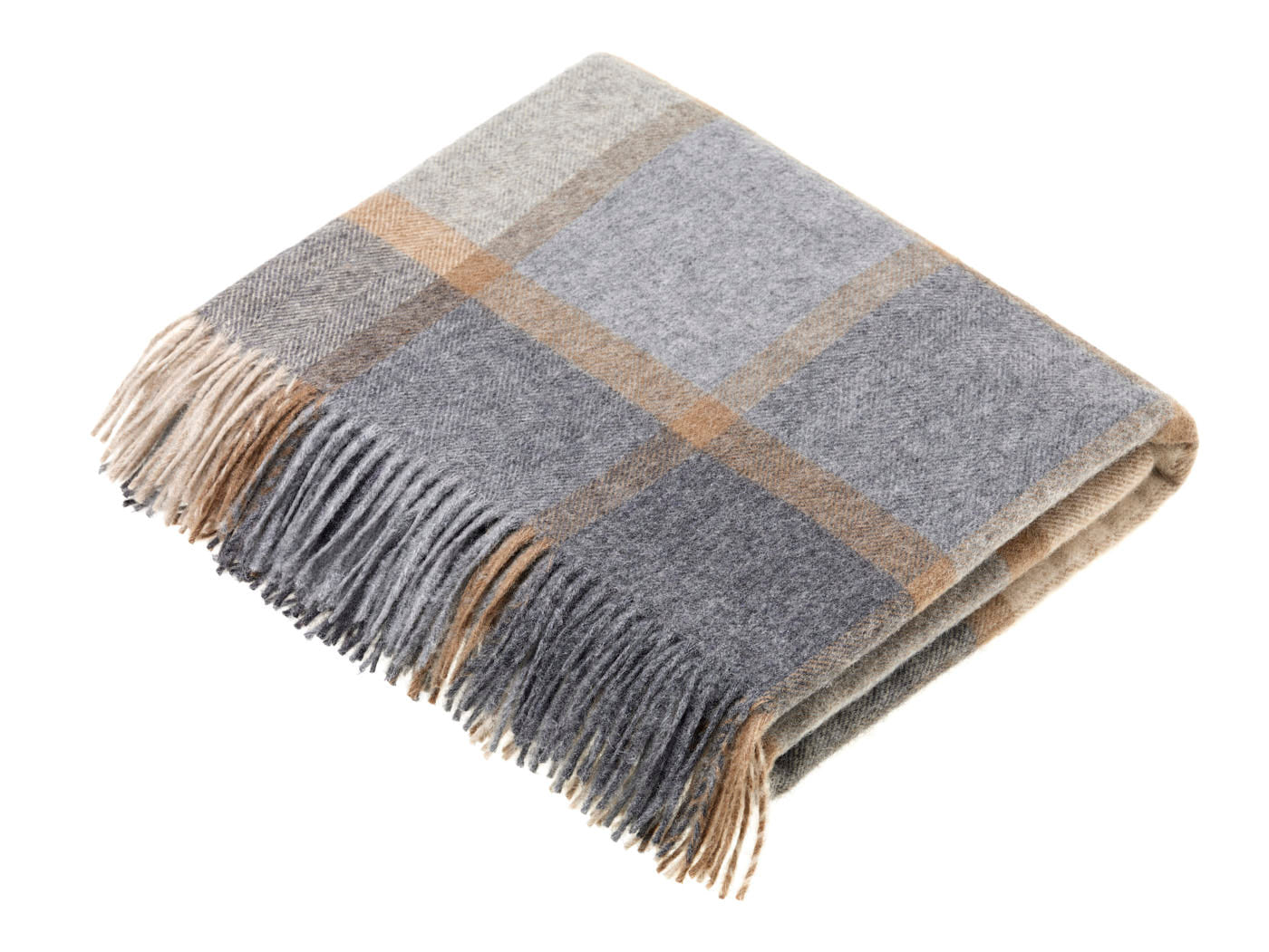 Block Windowpane Merino Throw - Beige/Grey