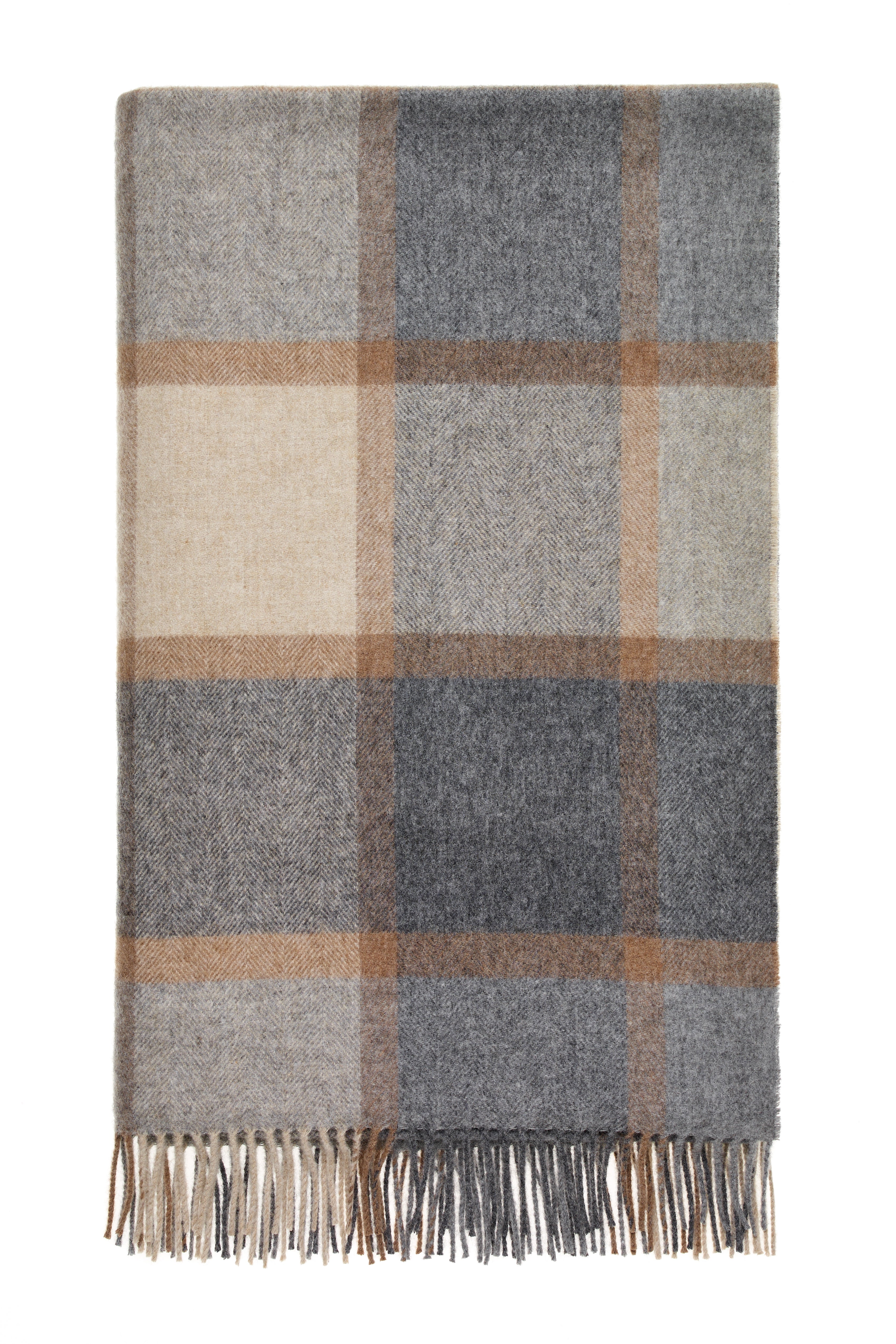 Block Windowpane Merino Throw - Beige/Grey