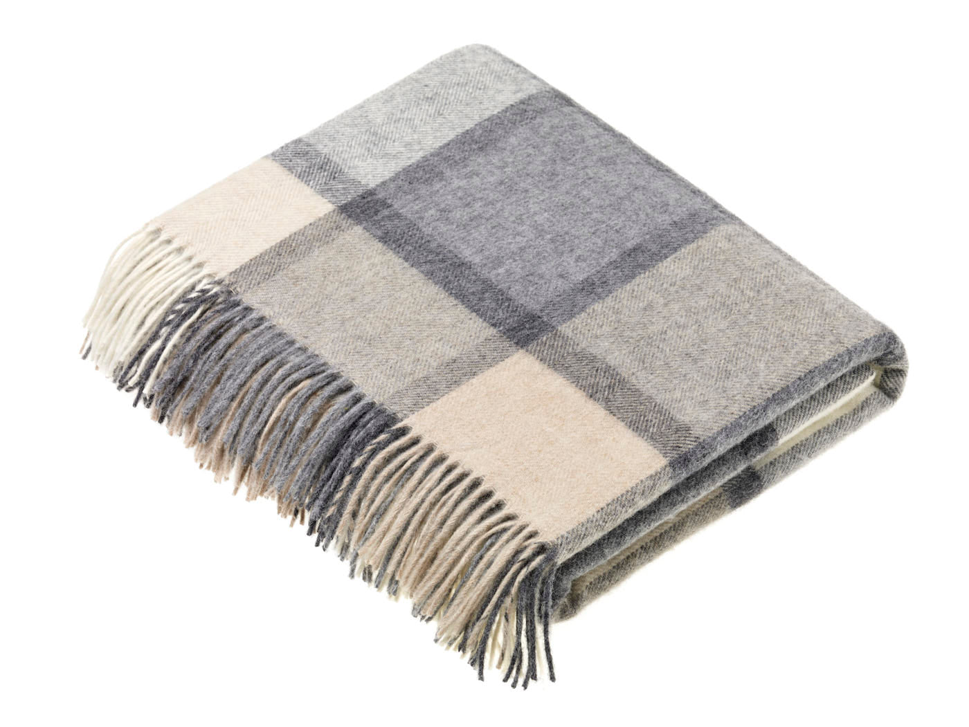 Block Windowpane Merino Throw - White/Grey