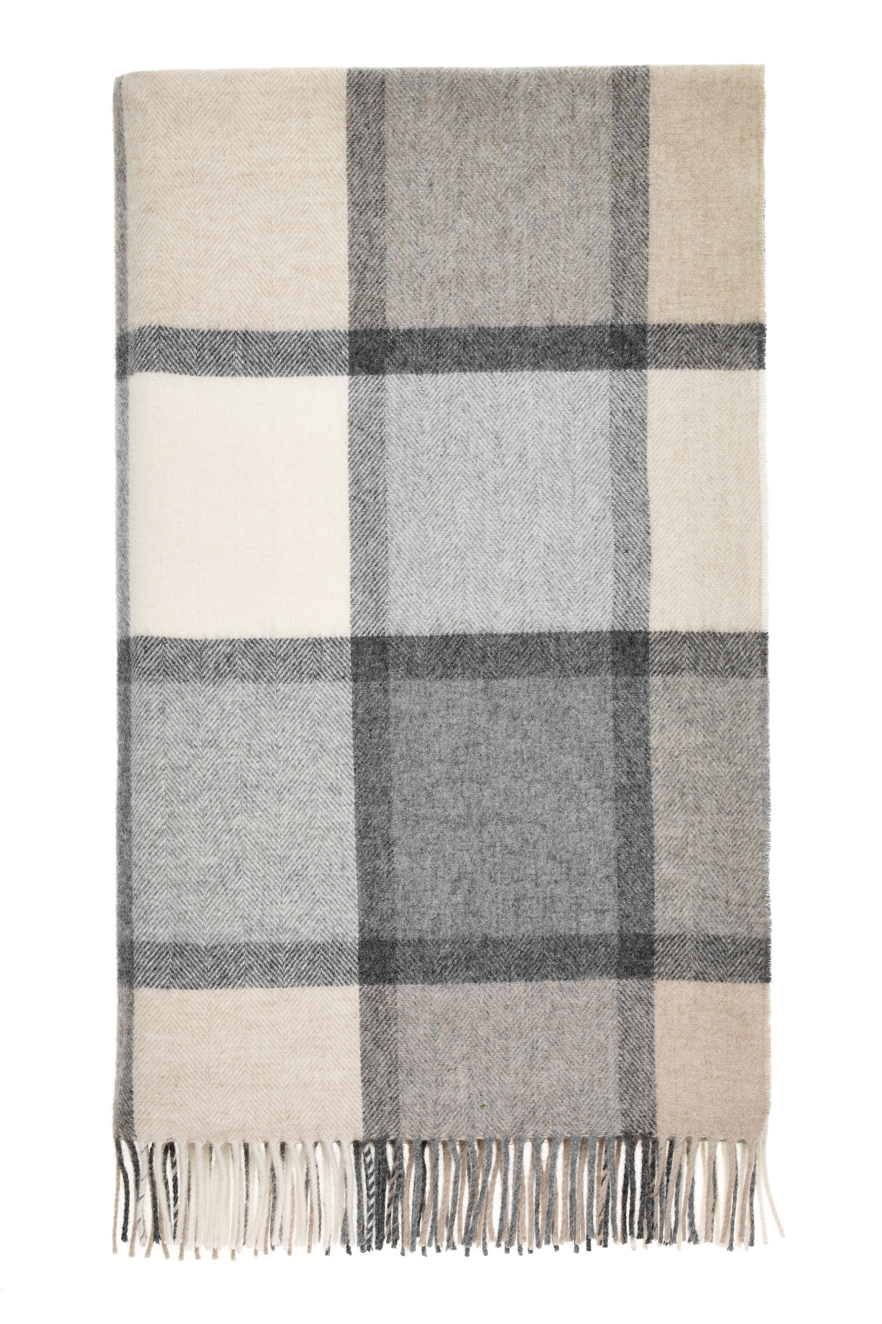 Block Windowpane Merino Throw - White/Grey