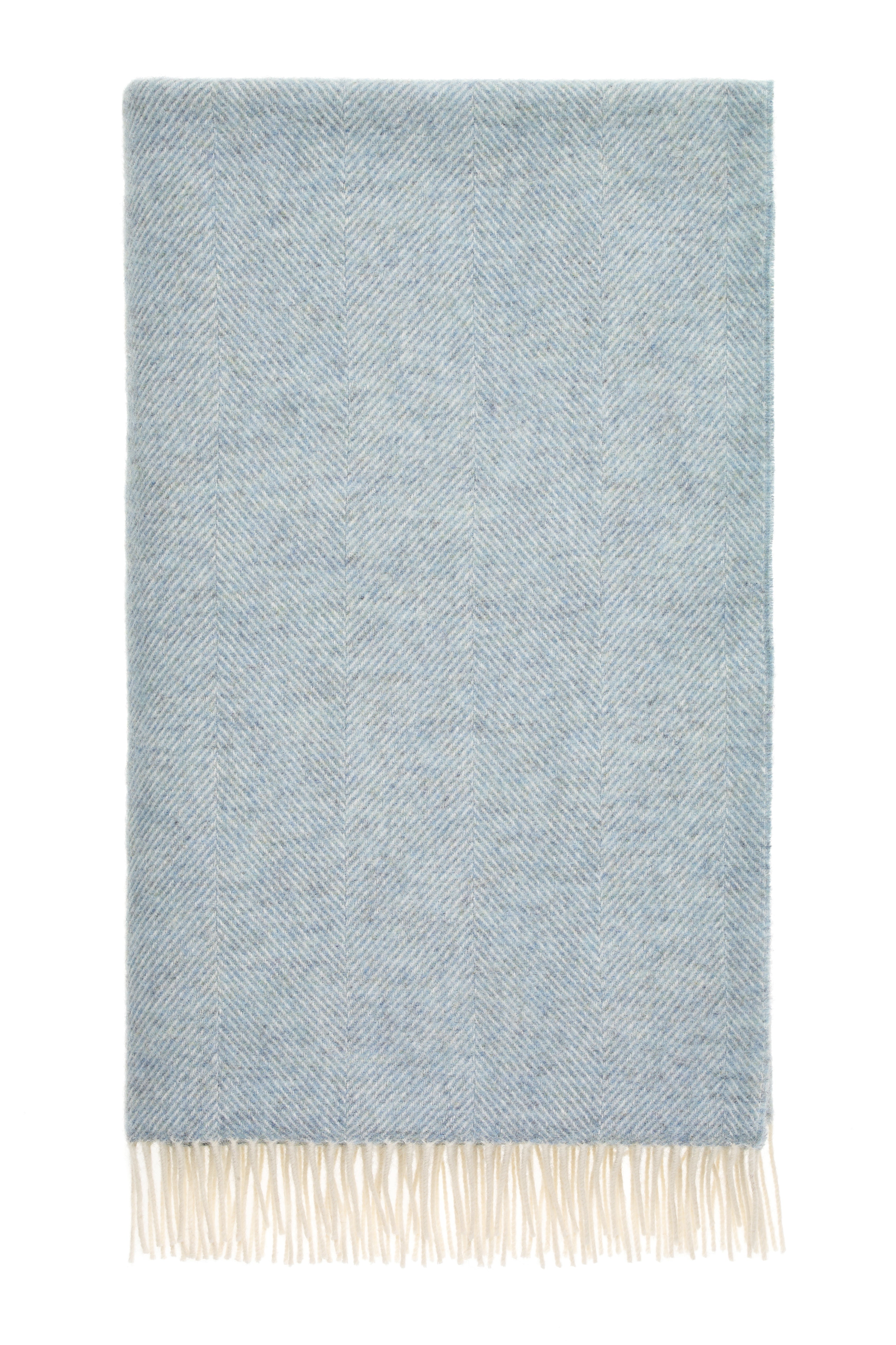 Herringbone Lambswool Throw - Duck Egg Blue