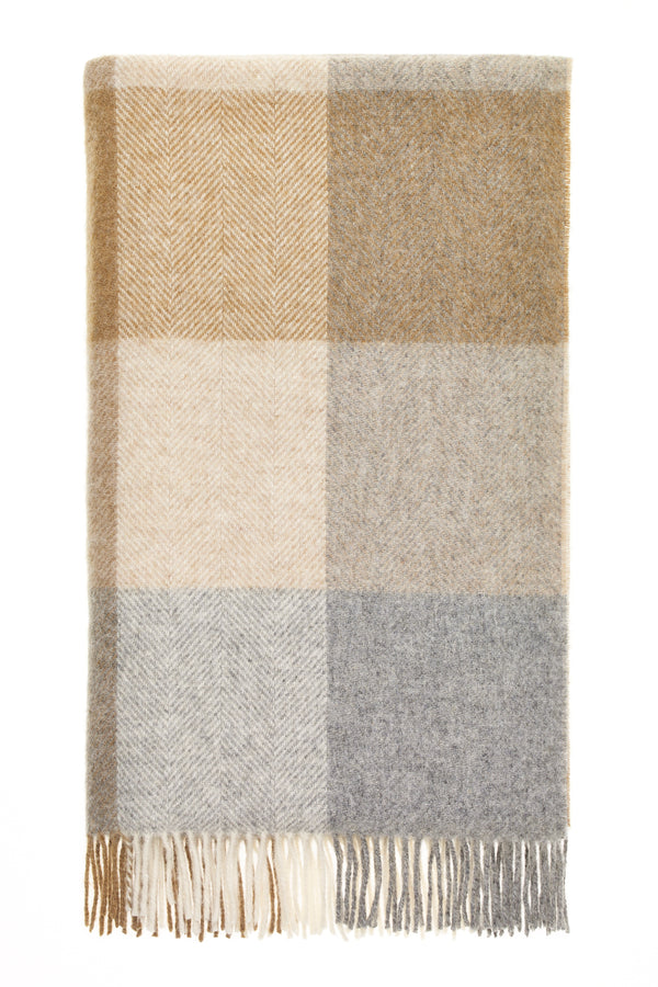 Block Check Romney Wool Throw - Natural