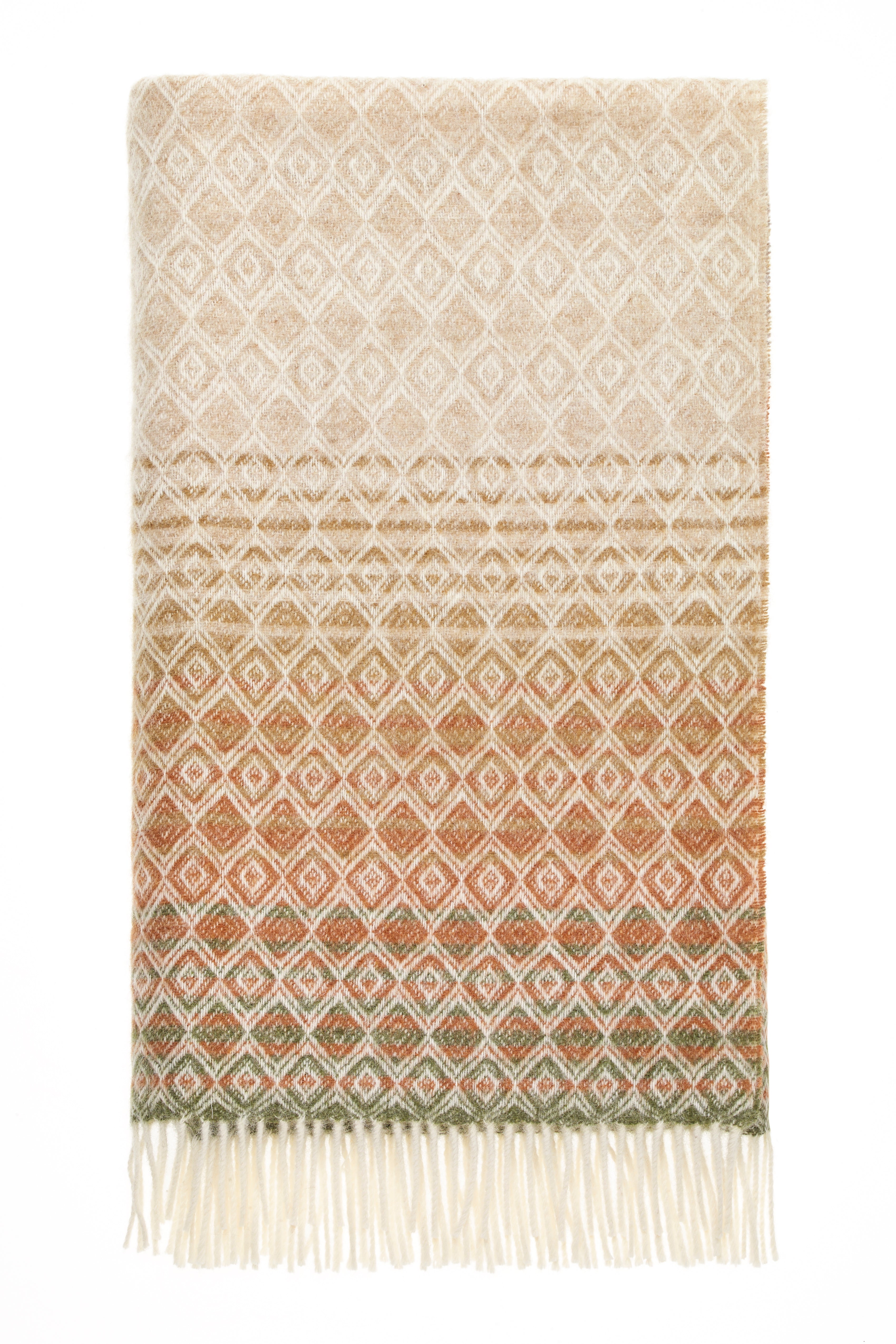 BW Ombre Diamond Romney Wool Throw - Terracotta/Green