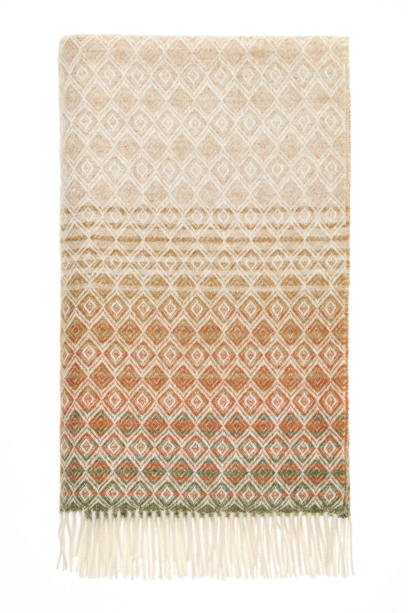 BW Ombre Diamond Romney Wool Throw - Terracotta/Green