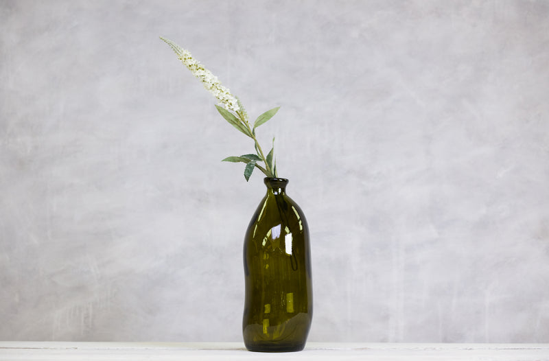 Recycled Glass Tall Vase - Olive Green