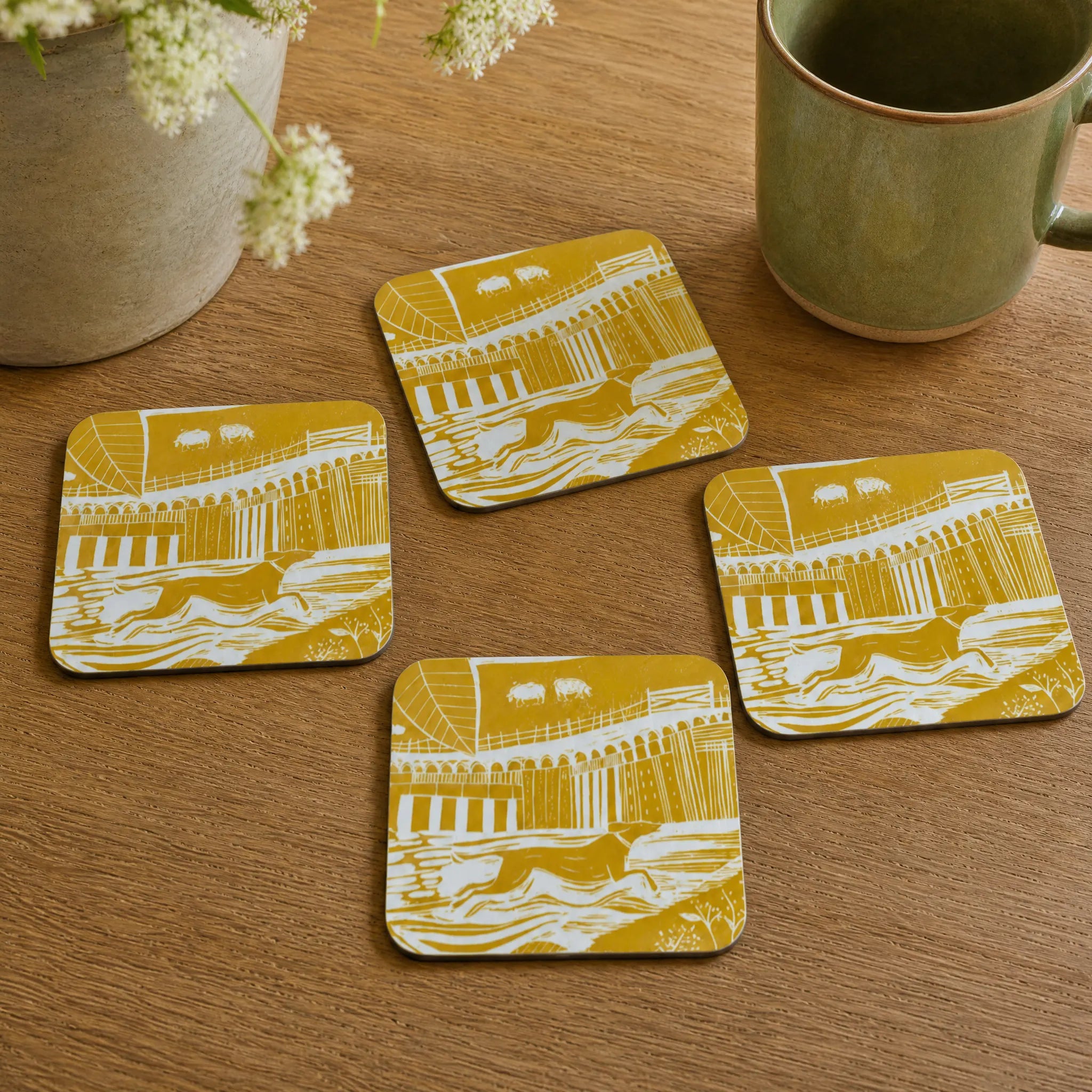 Sam Wilson Through The Fields Ochre Coasters - Set of 4