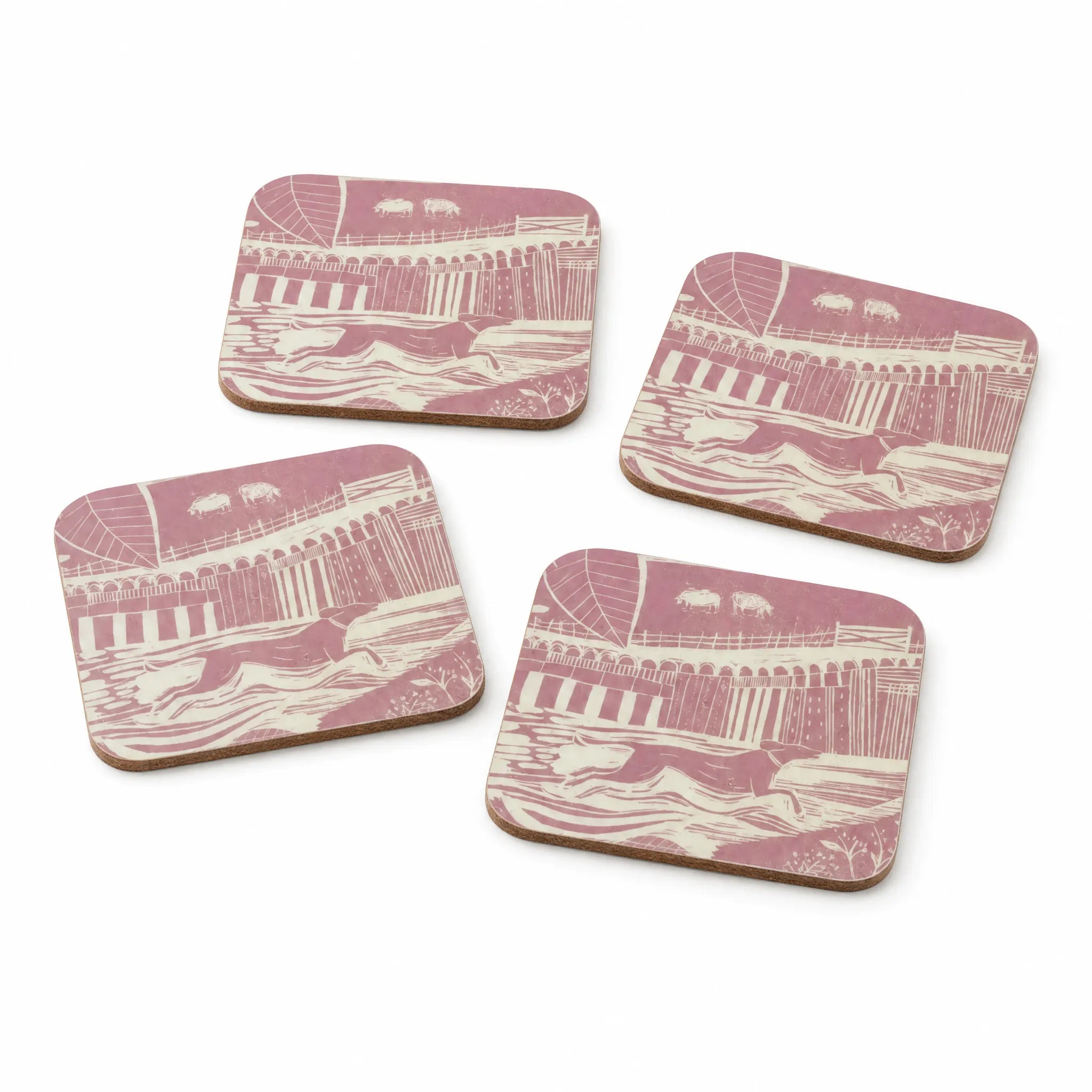 Sam Wilson Through The Fields Pink Coasters - Set of 4