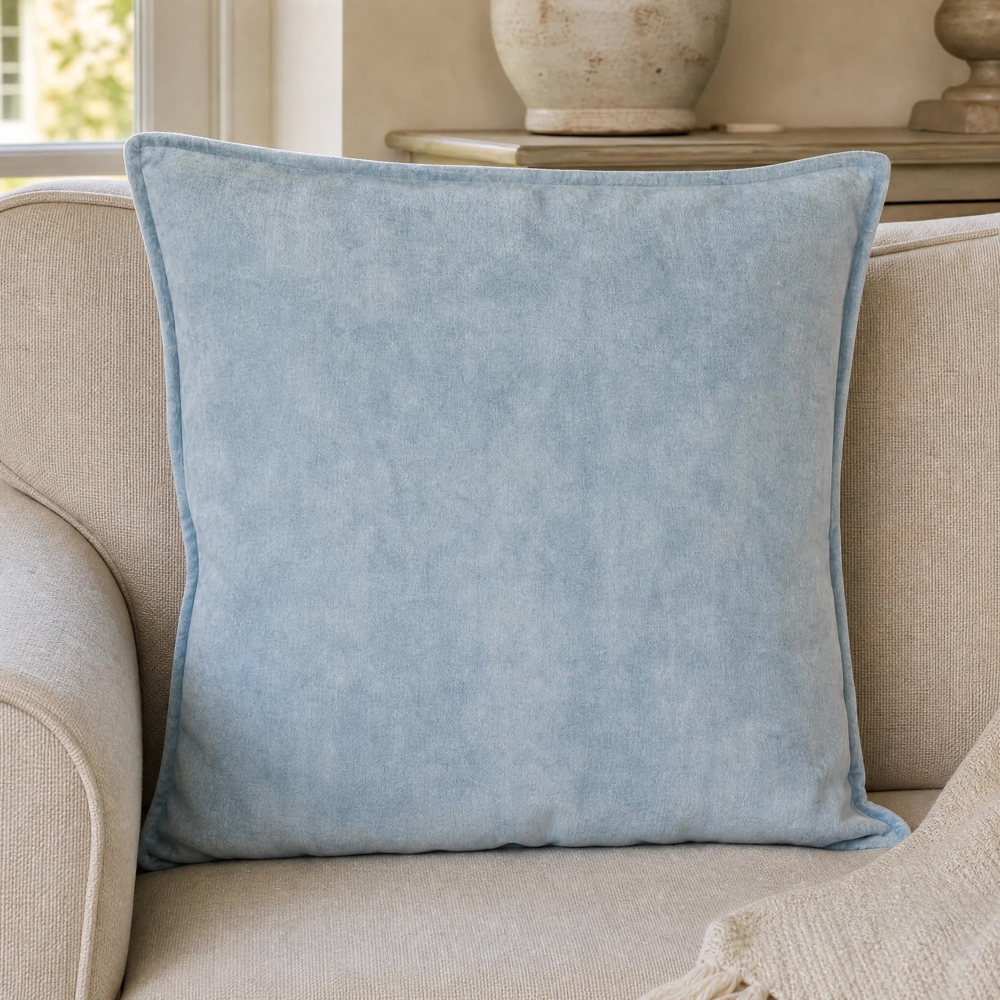 Sam Wilson Pale Blue Velvet Hemmed Cushion