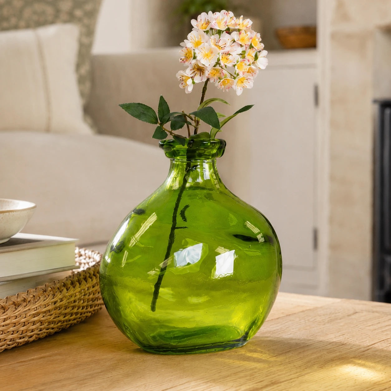 Recycled Glass Round Vase - Apple Green