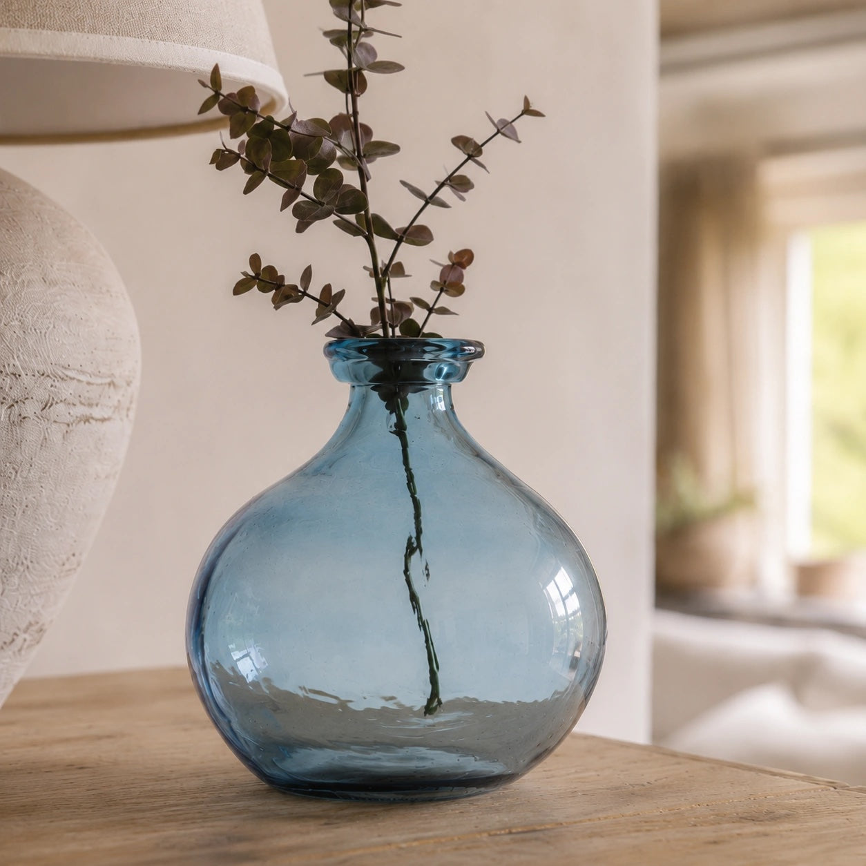Recycled Glass Round Vase - Light Blue
