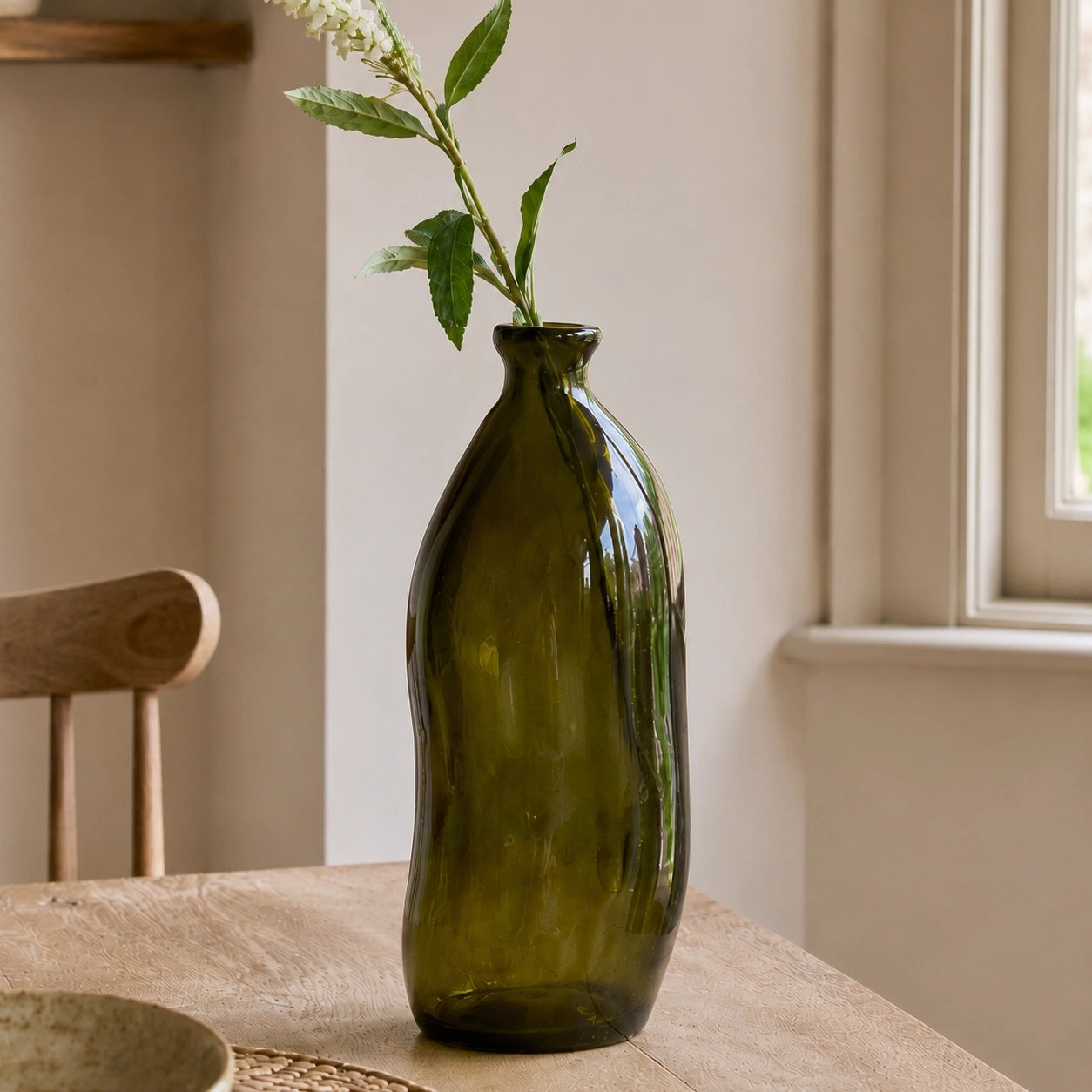 Recycled Glass Tall Vase - Olive Green