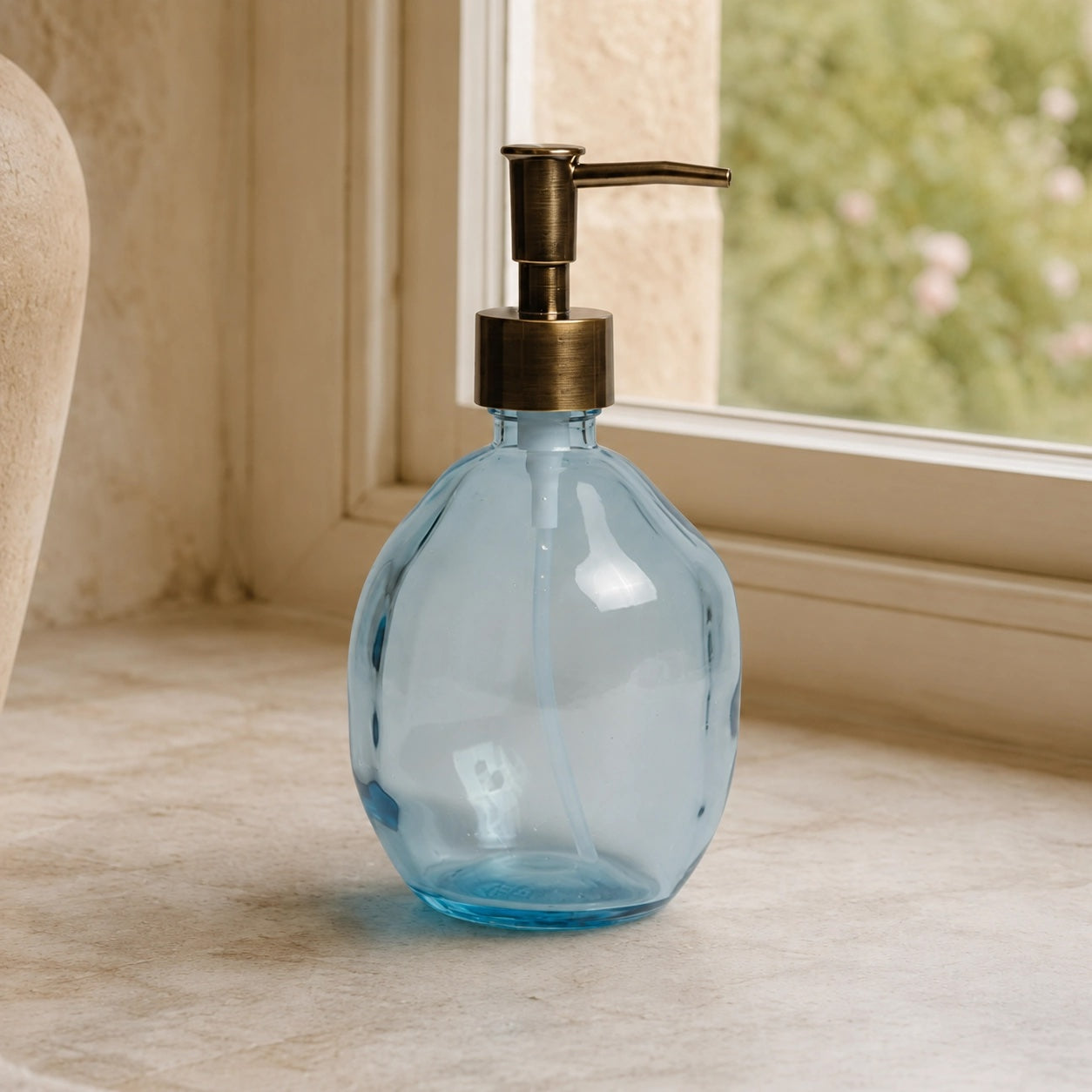 Recycled Glass Soap Dispenser - Light Blue