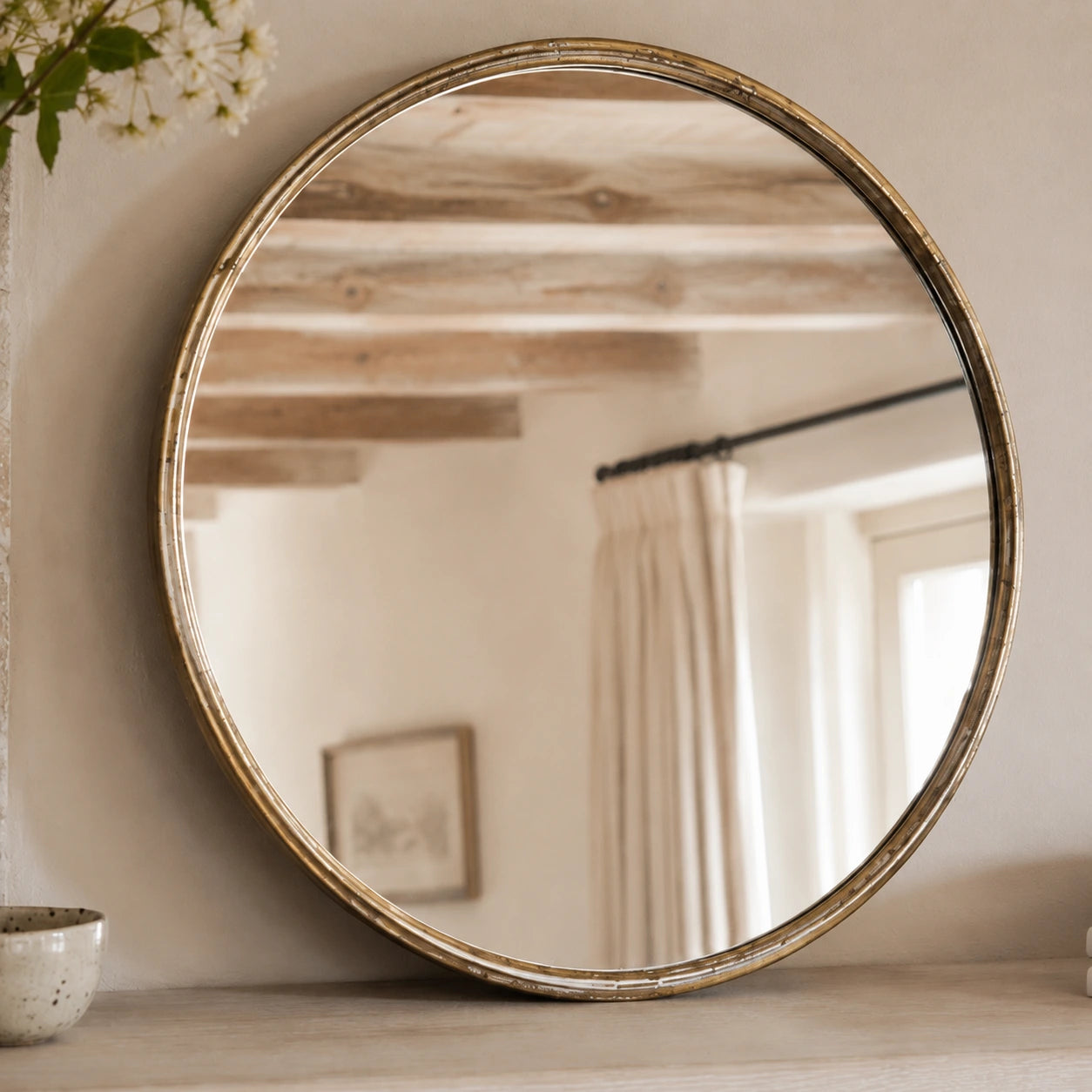 Round Mirror Vintage Brass - Small